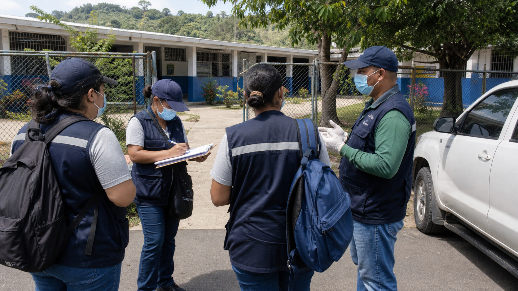 Health workers coordinating school epidemiological surveillance in Veraguas.