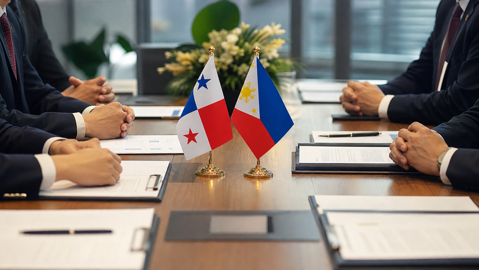 Diplomatic and trade documents during a Panama-Philippines cooperation meeting.