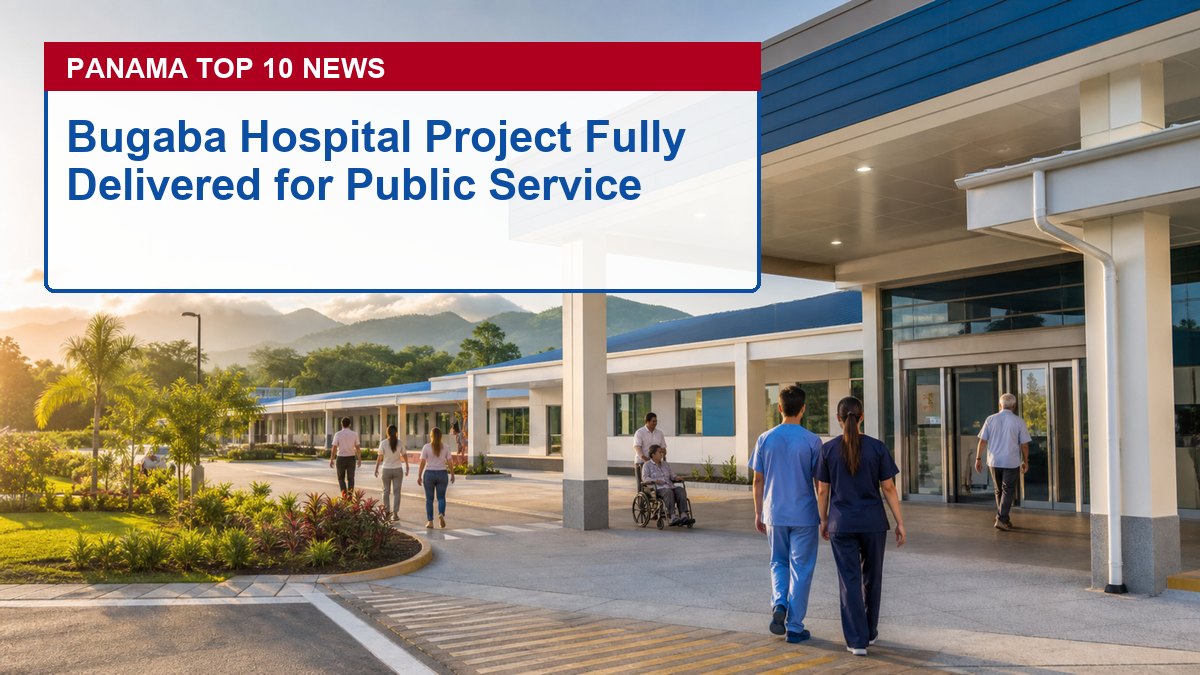 Hospital entrance in Panama's interior with healthcare workers and patients