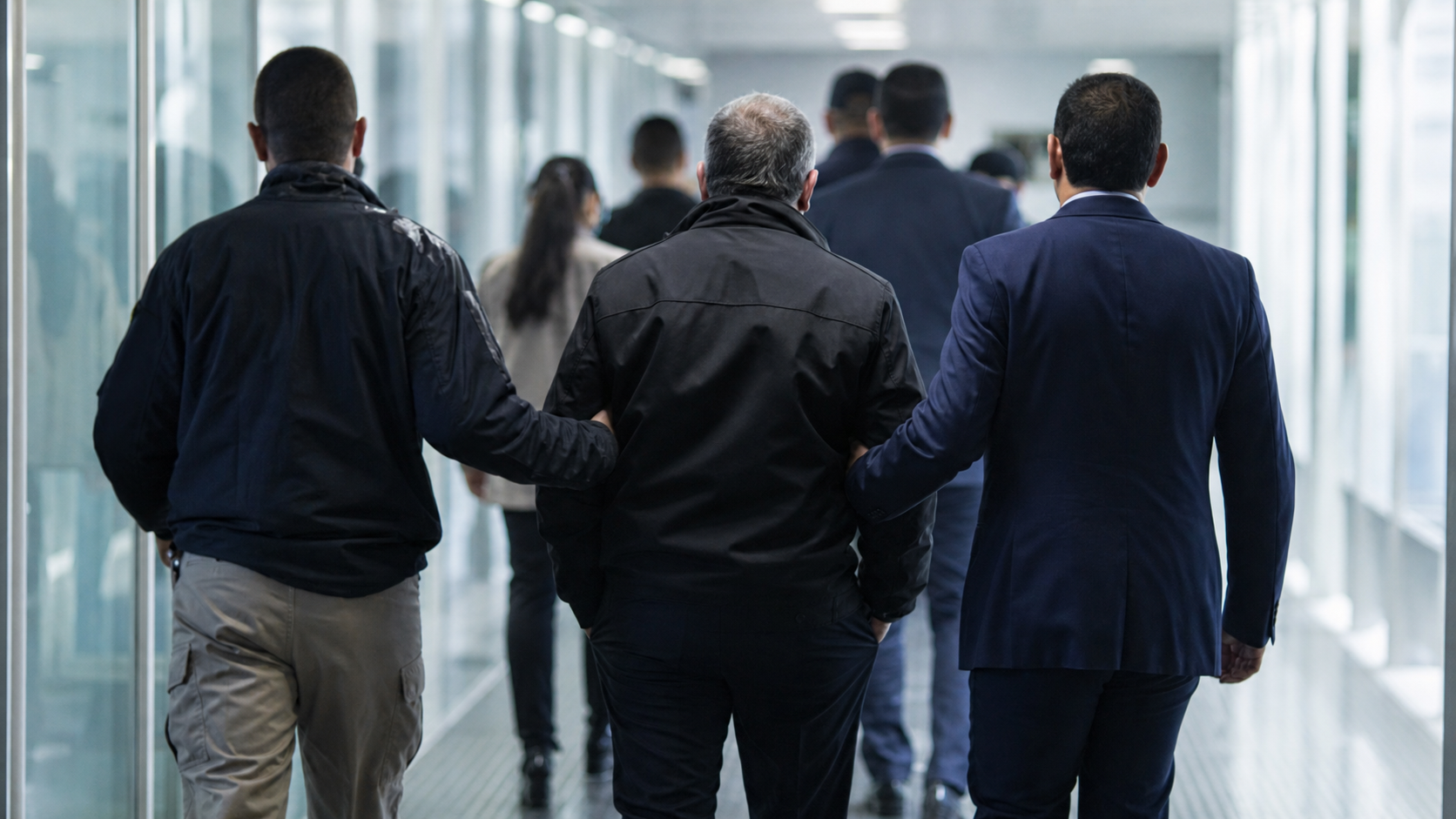 Airport security corridor prepared for a formal extradition transfer.