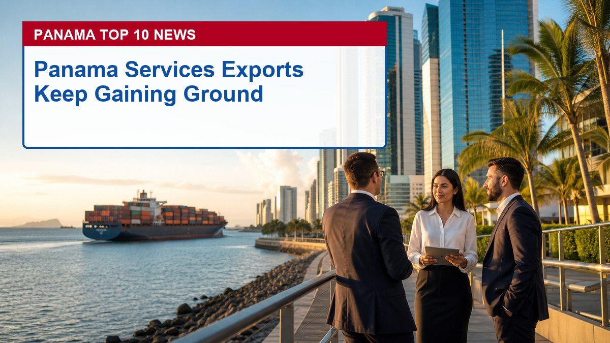 Panama City business district and waterfront logistics scene
