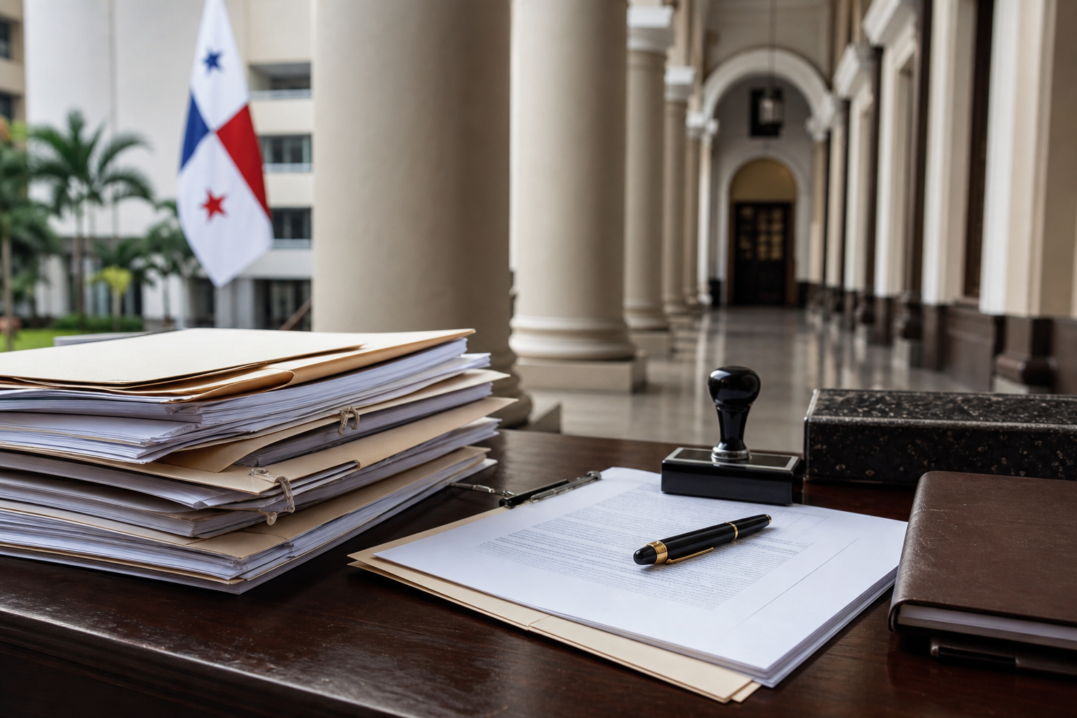 Government ethics documents on a desk during a public-sector accountability review in Panama.