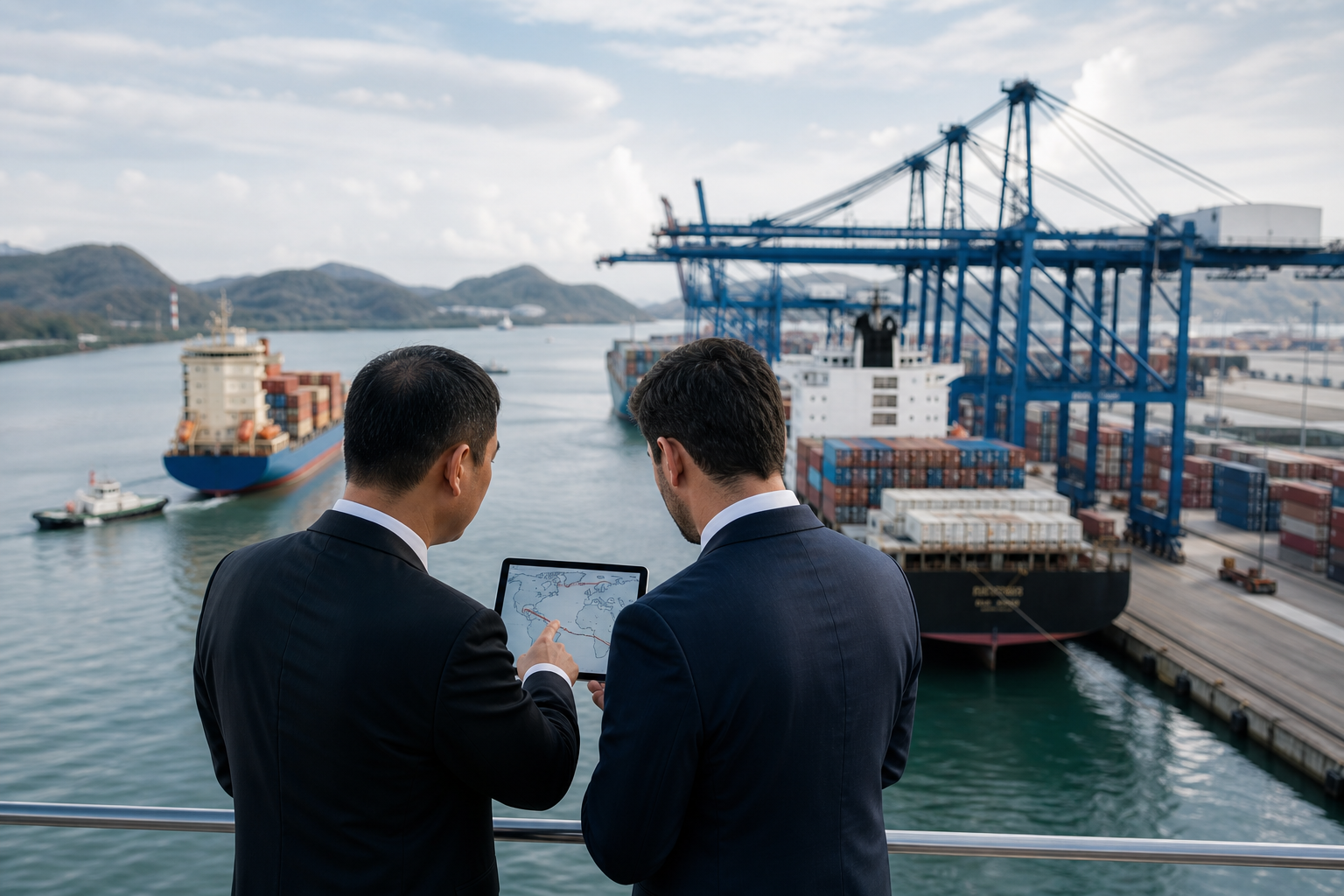 Container port in Panama during maritime trade cooperation discussions.
