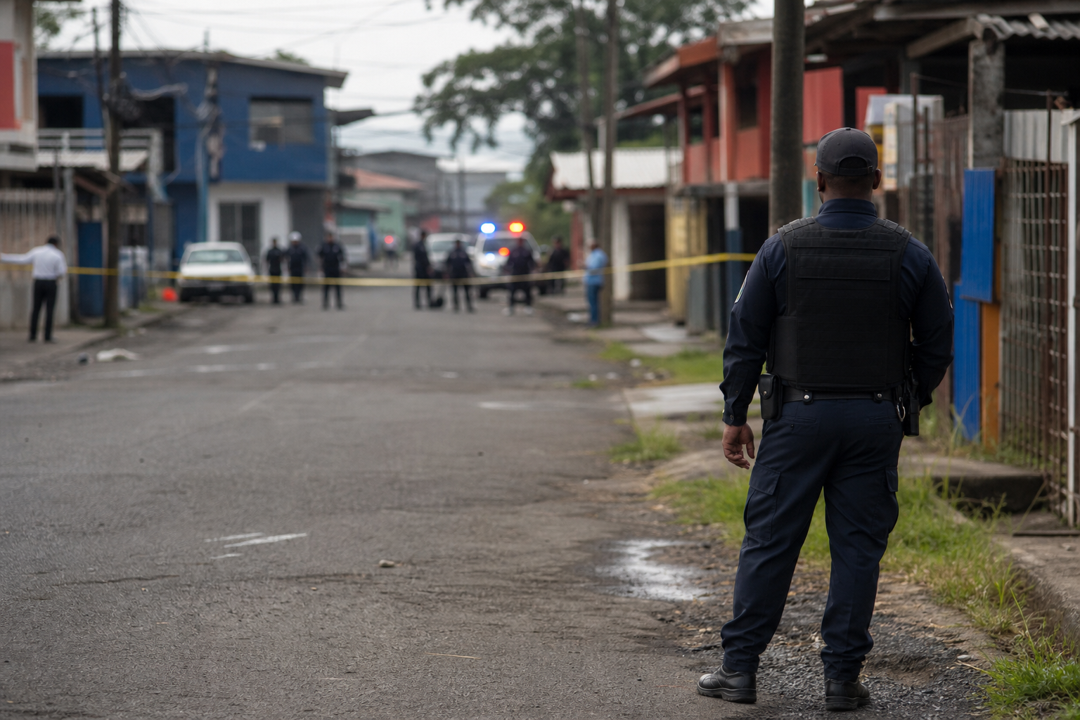 Police presence on a Colon street after a violent-crime alert.