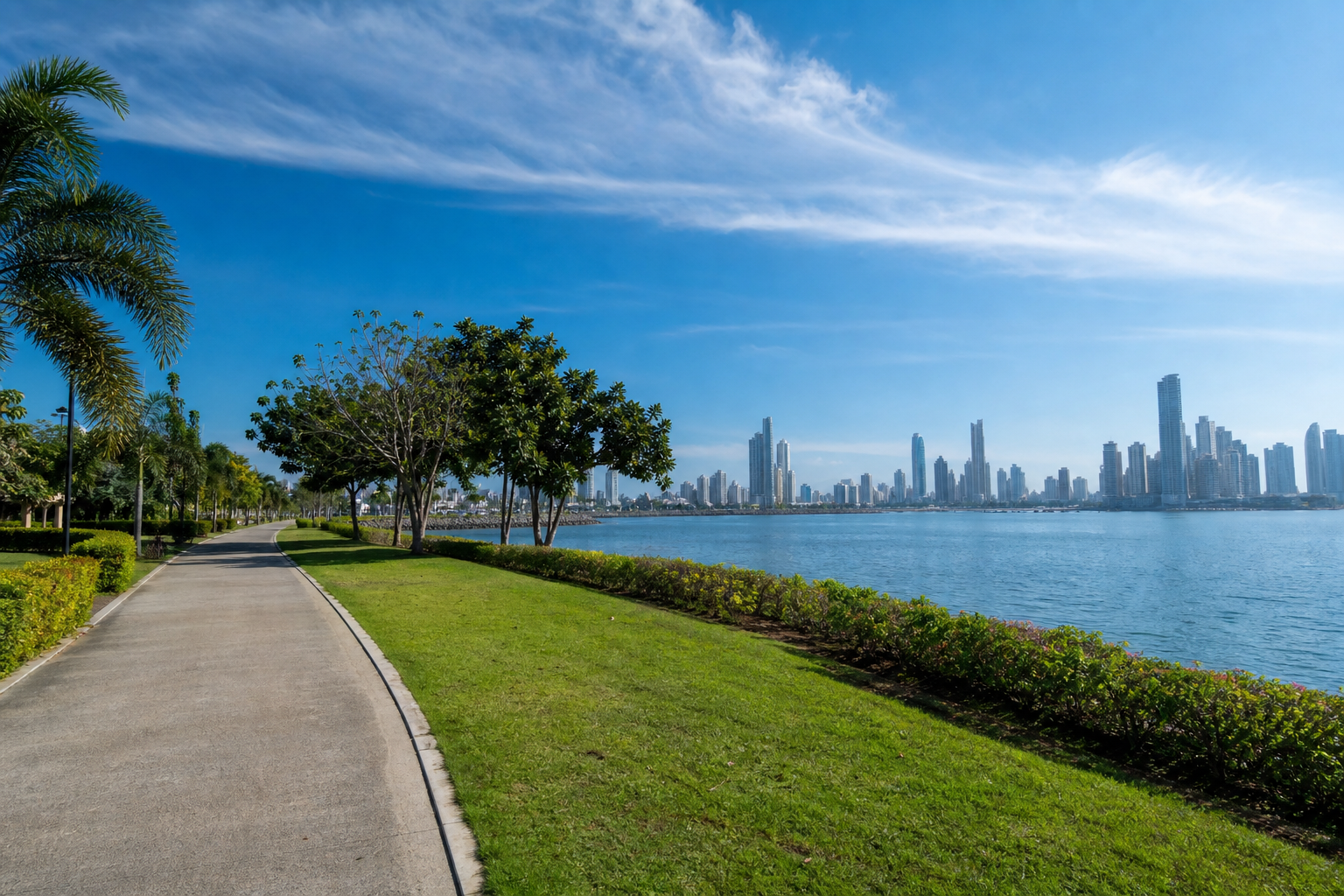 Amador Causeway waterfront in Panama City during a public land clarification.