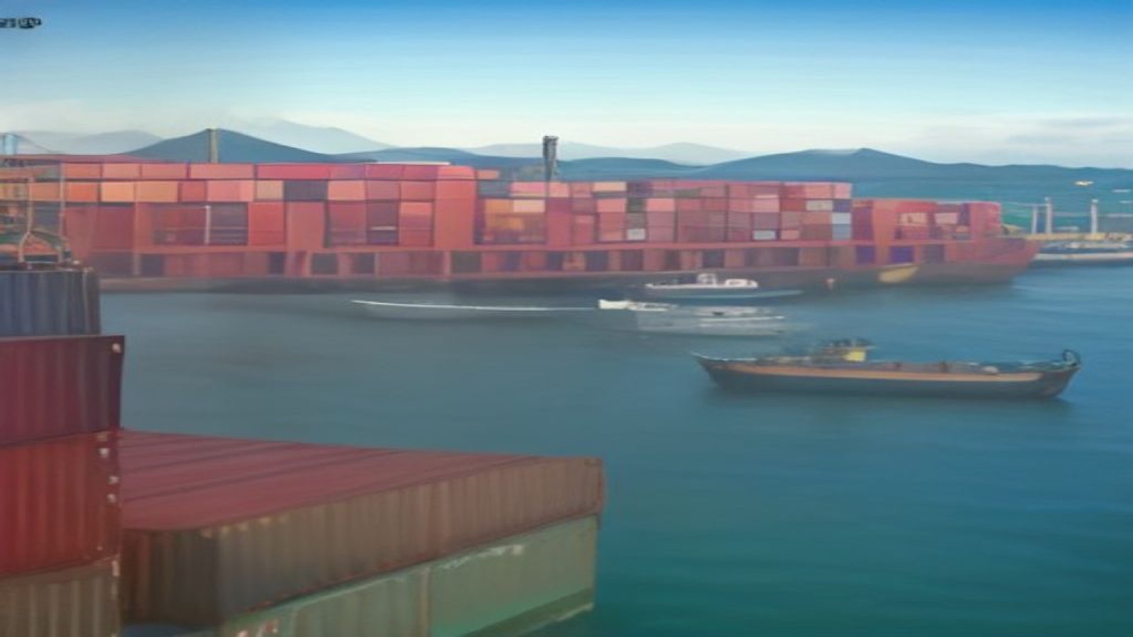 Stacked shipping containers at a port terminal under inspection lighting.