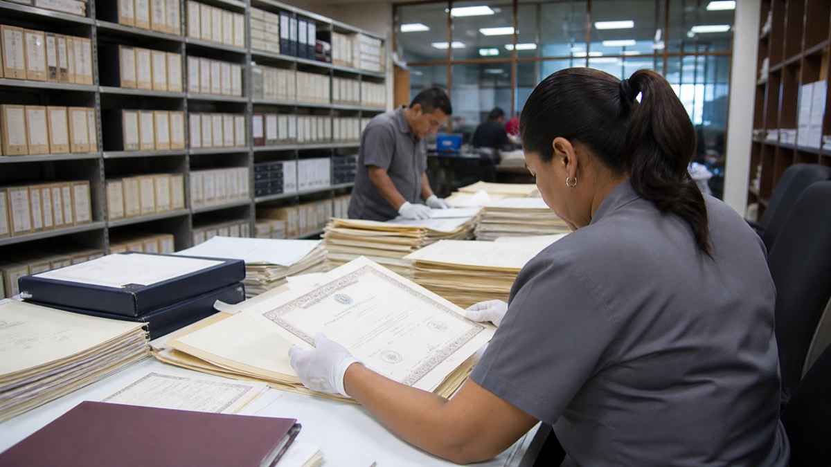university records office inspecting diploma documents