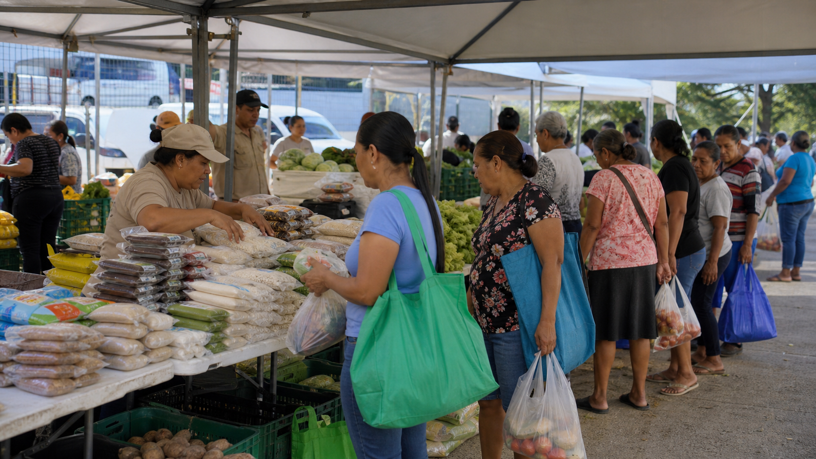 Shoppers buy produce at an Agroferia market in Panama.