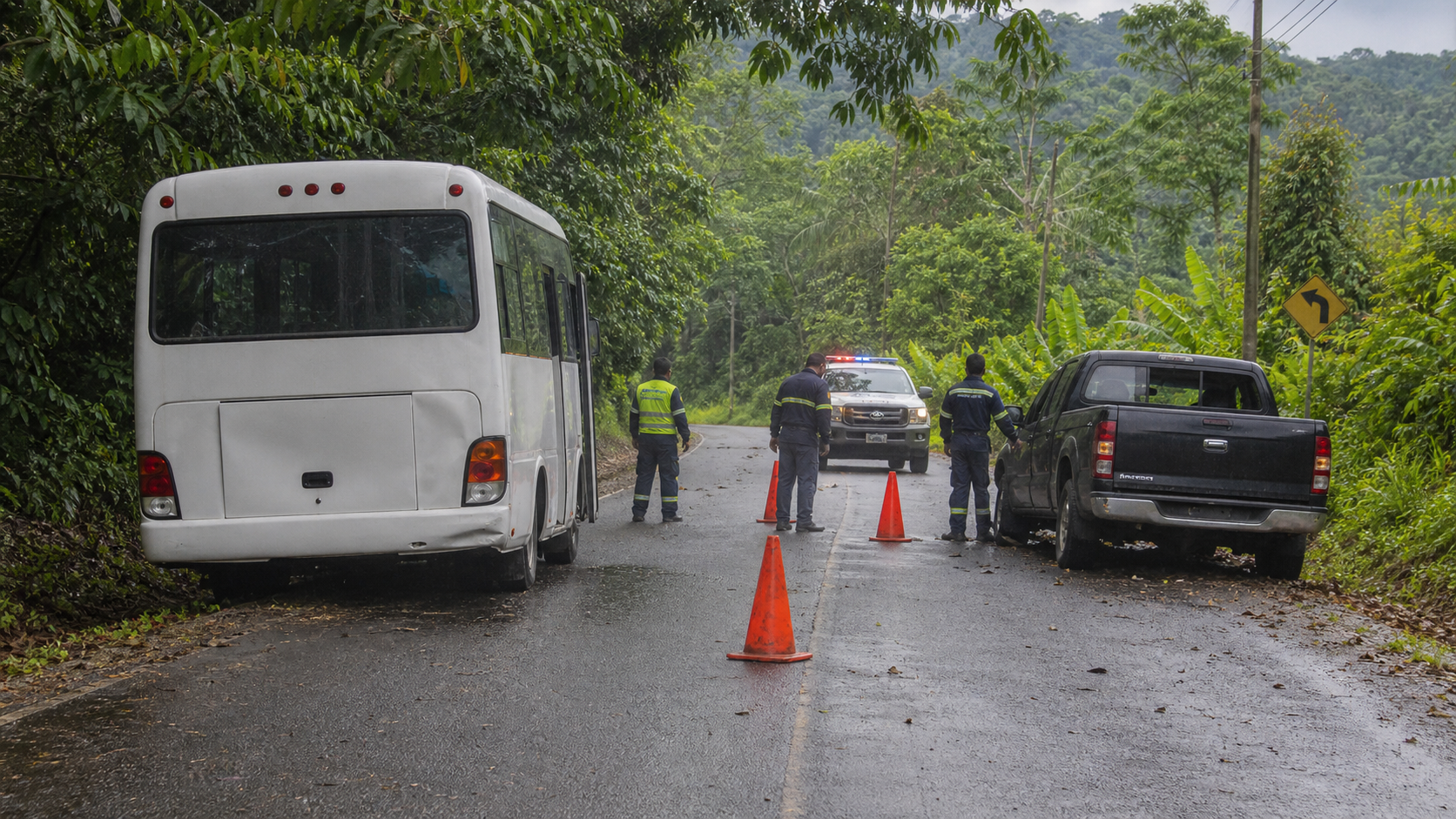 Emergency responders near a rural road after a traffic collision in Darien.