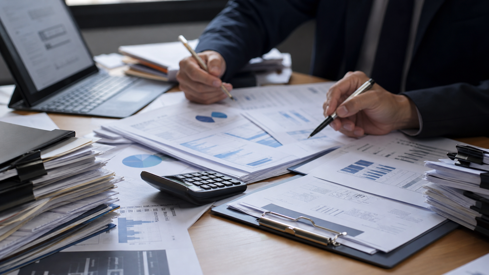 Investigators reviewing generic financial records in a tax fraud probe.