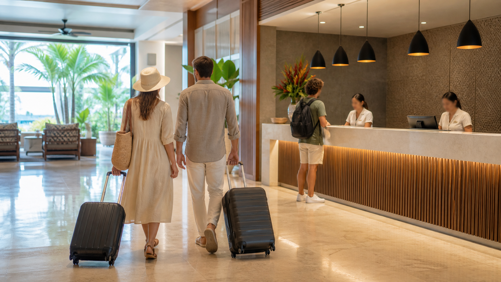 Travelers move through a Panama hotel lobby during a tourism strategy push.