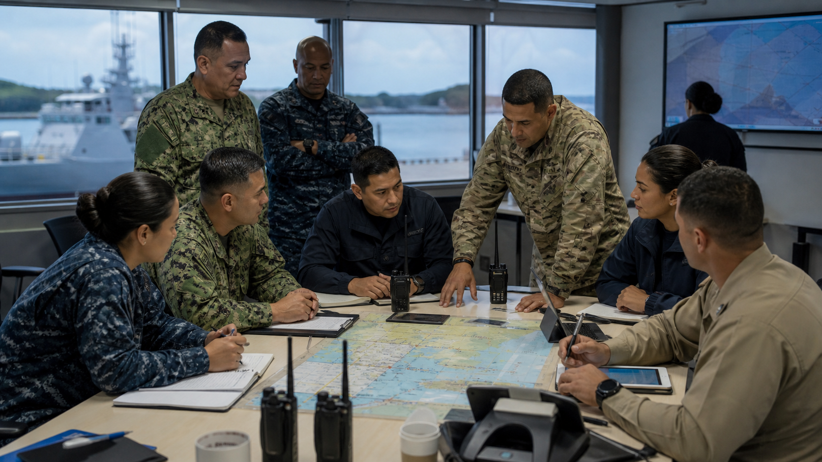 Multinational personnel coordinate maritime and emergency-response training in Panama.