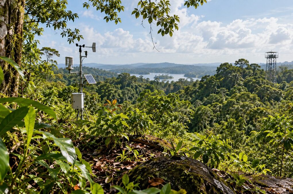 Illustrative AI-generated rainforest science landscape inspired by Barro Colorado Island.