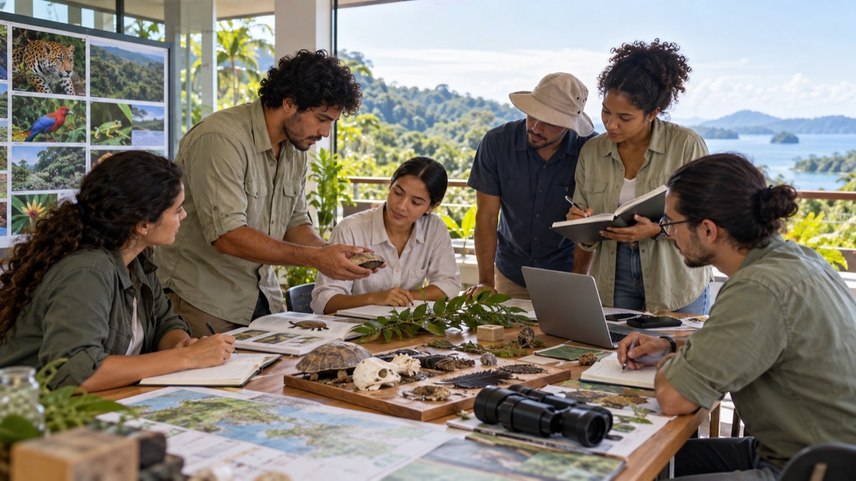 Illustrative AI-generated image of biodiversity researchers in Panama