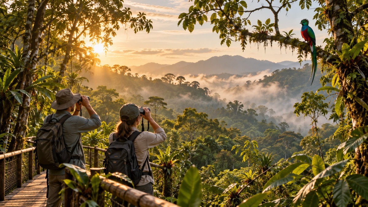 Illustrative AI-generated image of rainforest birdwatching in Panama