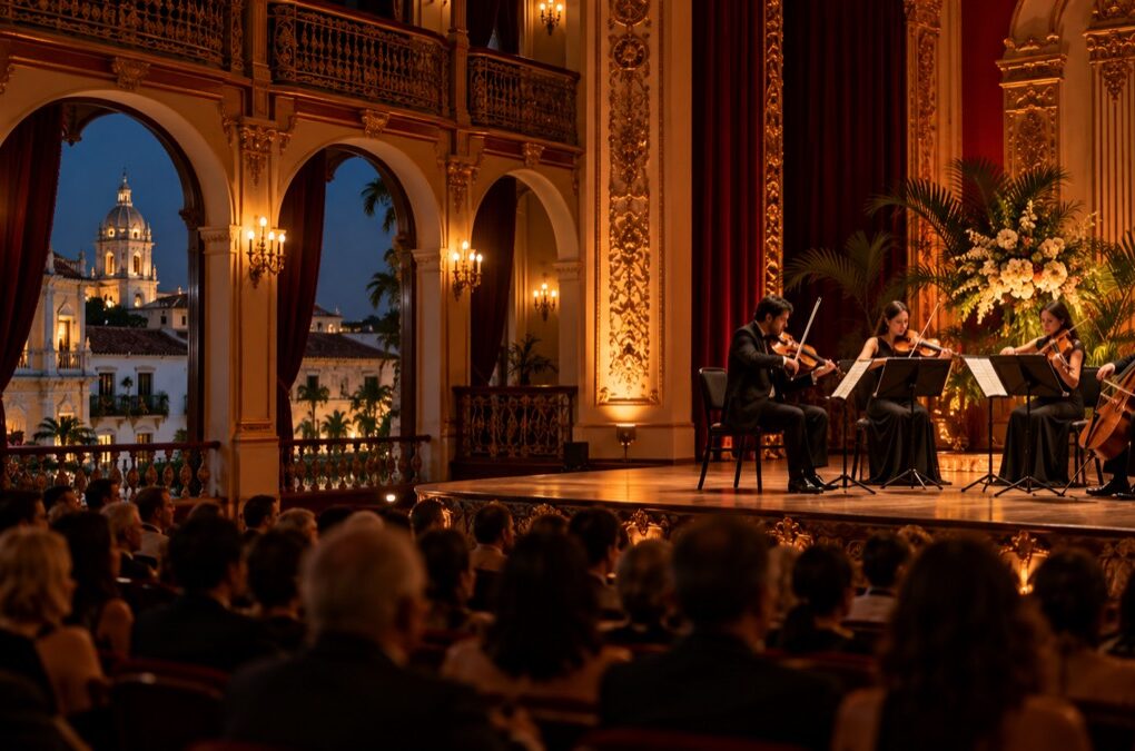 Illustrative AI-generated image of a chamber music performance in Panama City