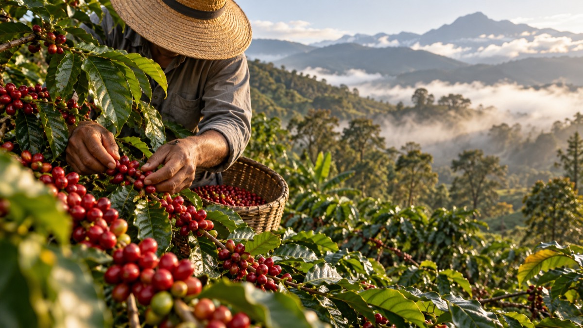 Illustrative AI-generated image of coffee harvest in Panama’s highlands