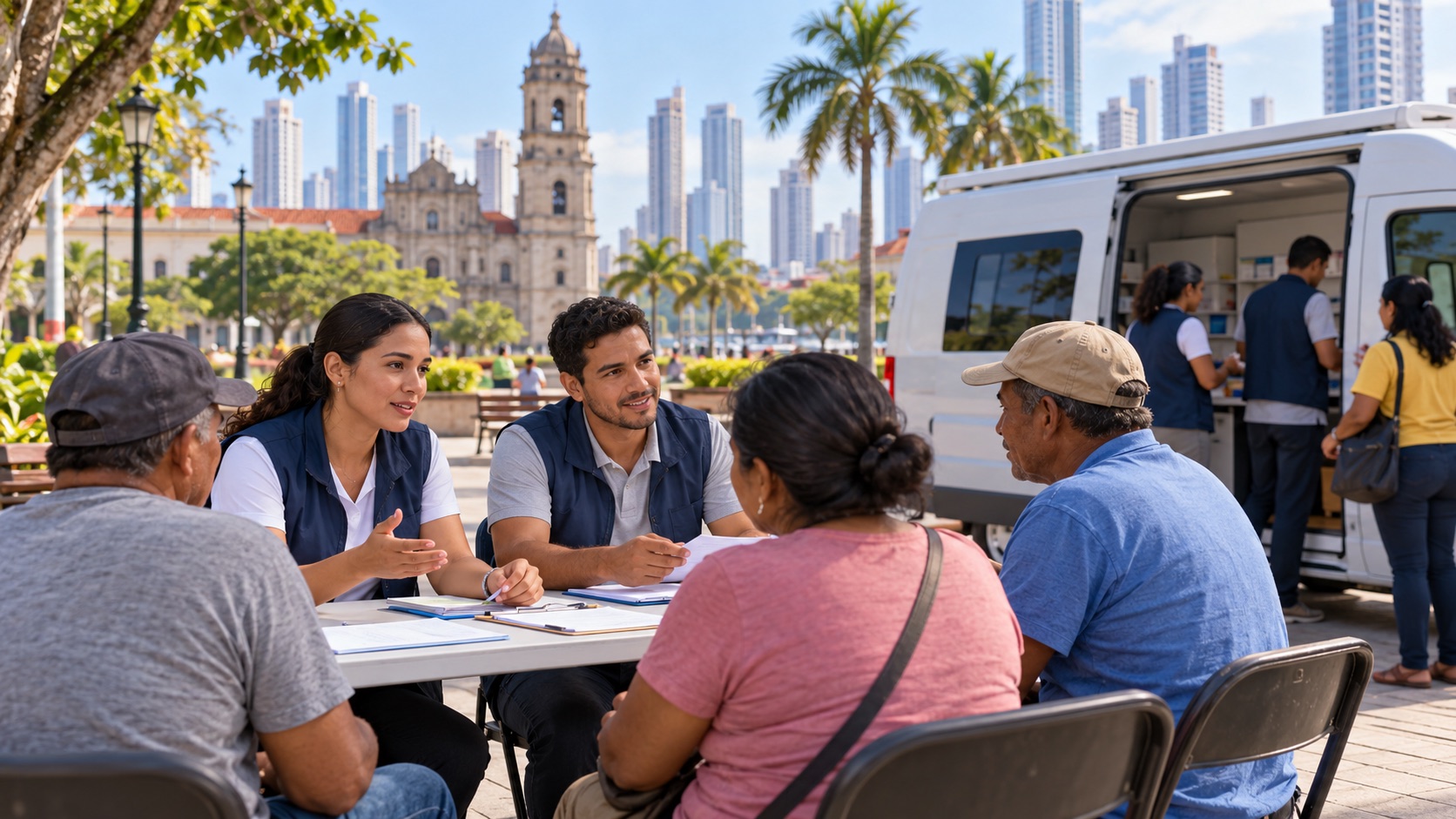 Illustrative image: community-support outreach in Panama City