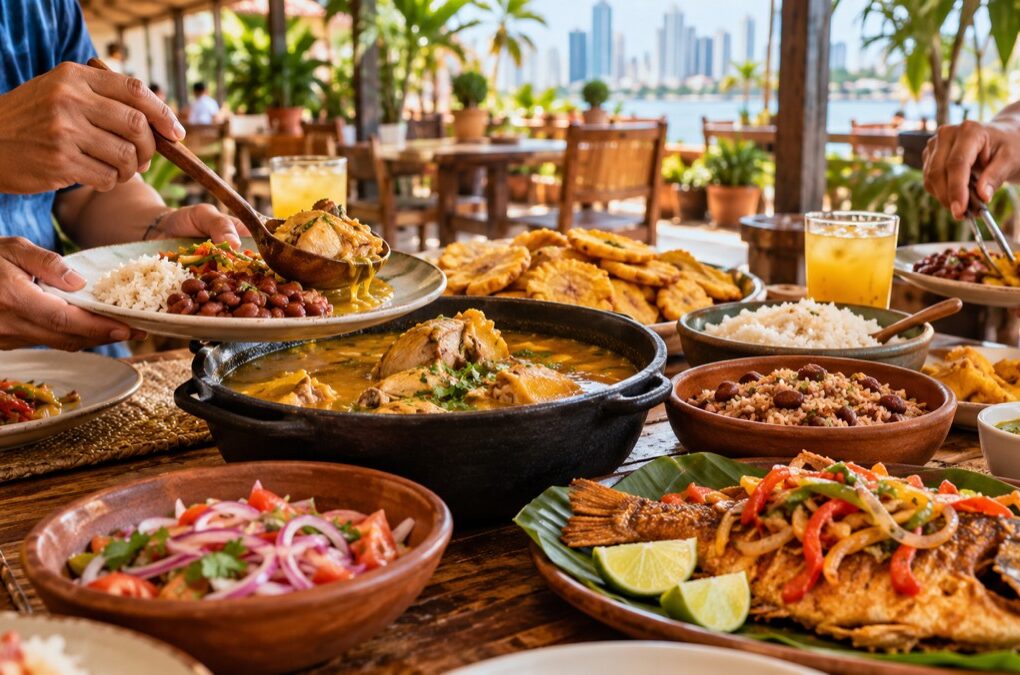 Illustrative AI-generated image of a shared Panamanian meal