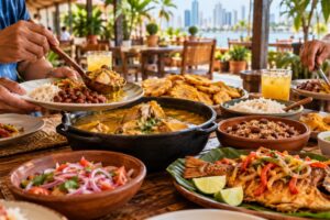 Illustrative AI-generated image of a shared Panamanian meal