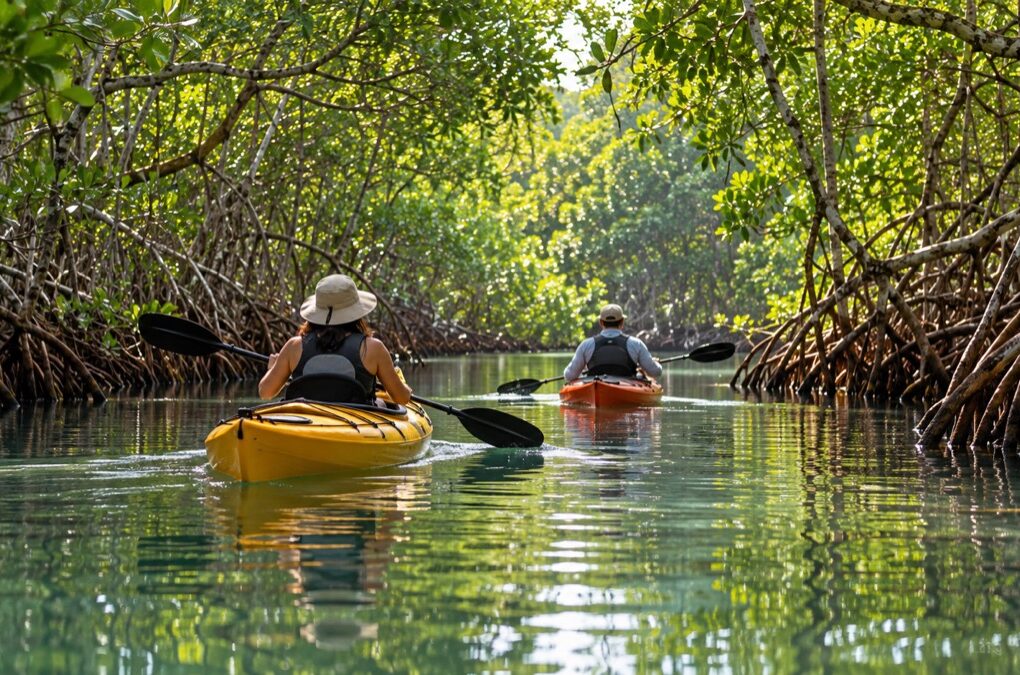 Illustrative AI-generated image of guided mangrove kayaking in Panama