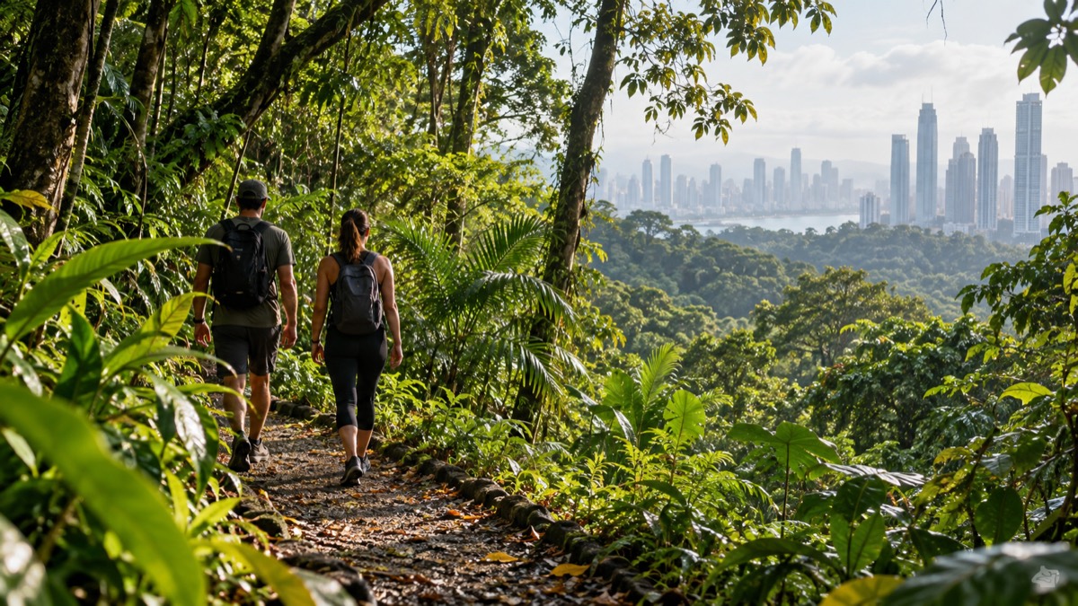 Illustrative AI-generated image of a tropical forest trail in Panama City