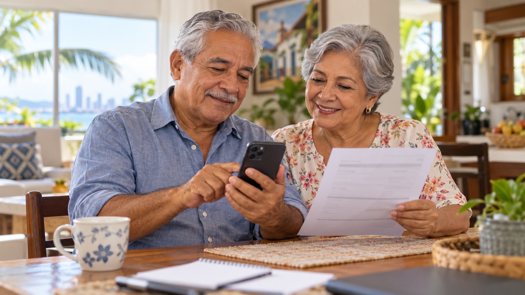 Illustrative image: older adults reviewing a payment notification; not an event photograph.