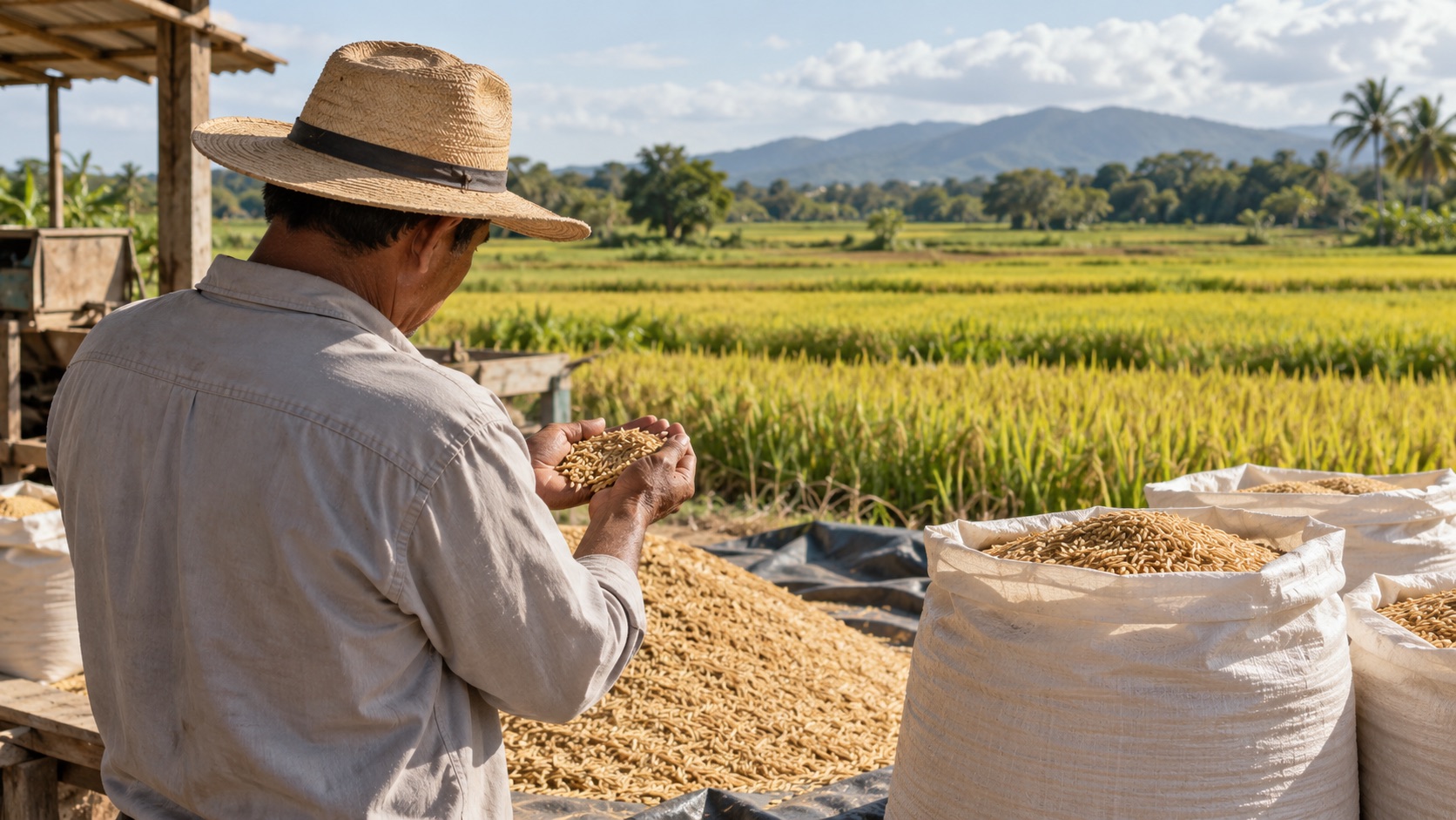 Illustrative image: rice harvest and agricultural supply; not an event photograph.